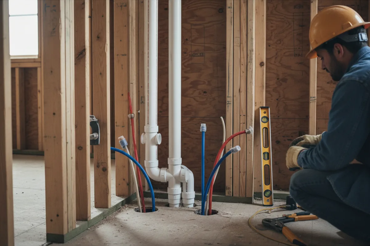 Drain and supply rough-in during Sump Pump Repair in New Hampton